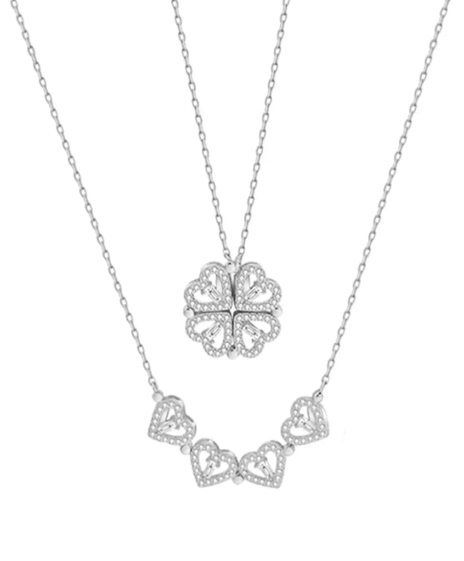 Magnetic Silver Flower Pendant | قلادة زهرة فضية مغناطيسية