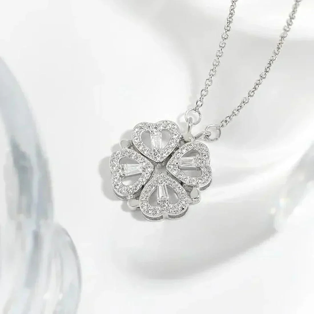 Magnetic Silver Flower Pendant | قلادة زهرة فضية مغناطيسية